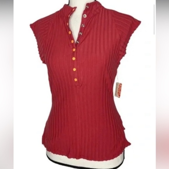 NWT Free People Movement Ribbed Tee Pink Rose Button Neck Size Small - Picture 1 of 7